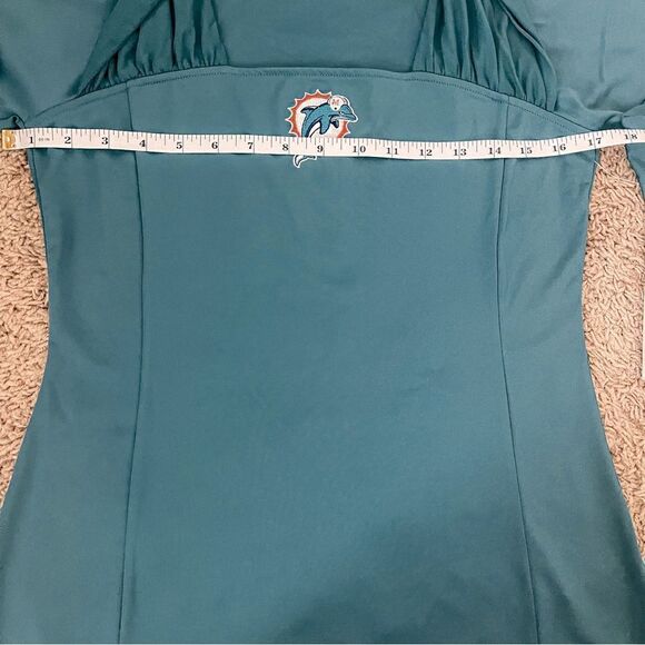 NFL All Sports Couture Aqua Blue Miami Dolphins Ruched Neck Top SZ L BNWT - Picture 6 of 10